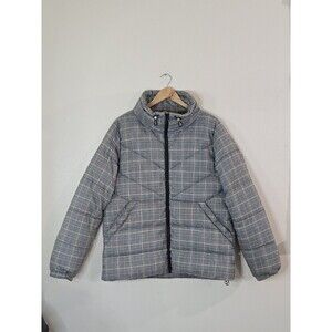Tom Tailor Plaid Puffer Jacket Womens Large Gray Quilted Zip Winter Coat